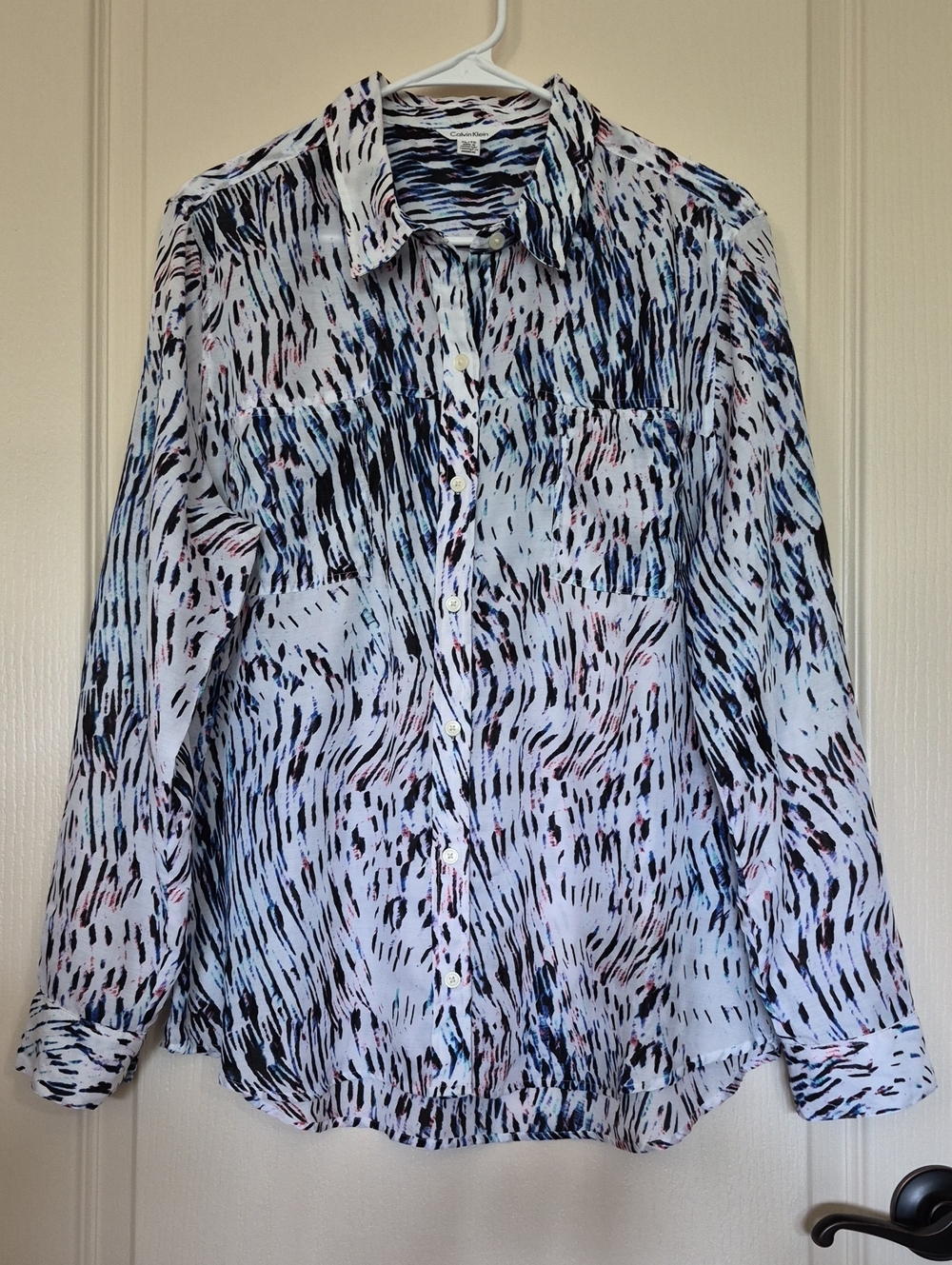 Calvin Klein Abstract Blue & Black Button-Down Shirt Size XL
